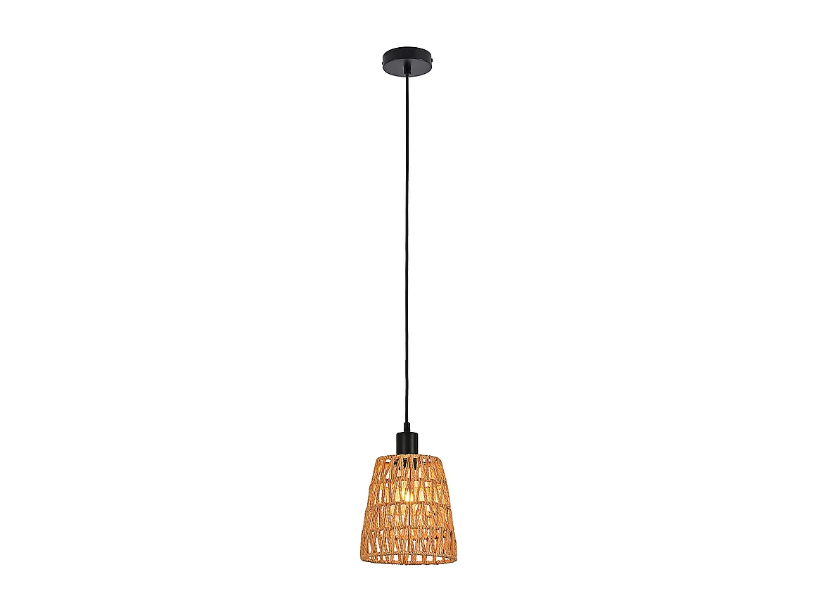 Nettlife Suspension Rotin Boho 1 Lumière - Lampe à Manger Vintage Tressée, Corde Chanvre E27 pour Salle à Manger (Sans Ampoule)