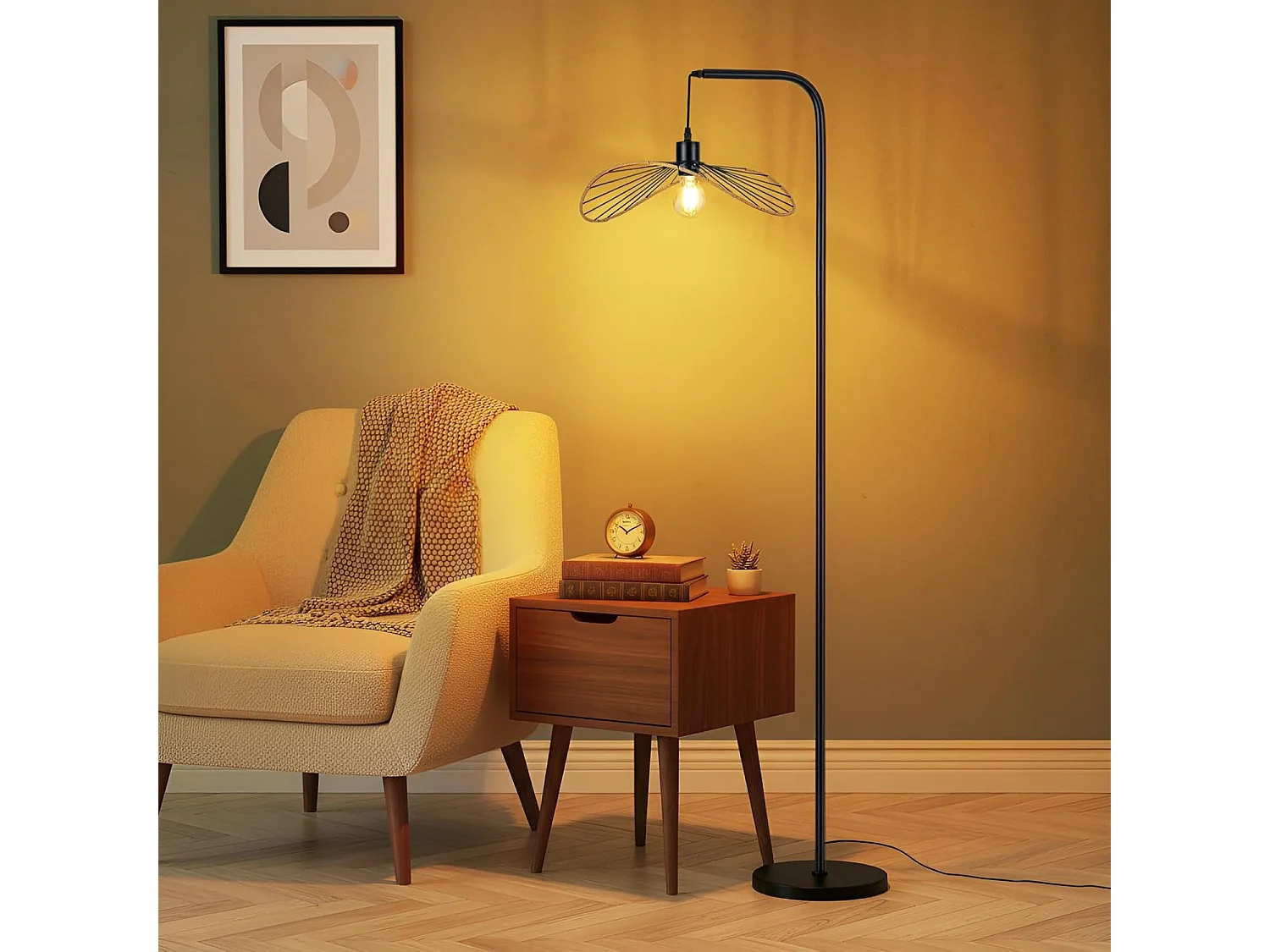 Lampa podłogowa Nettlife Vintage Black Arc – industrialna metalowa lampa podłogowa z gniazdem E27 i przełącznikiem nożnym (żarówka nie jest dołączona)