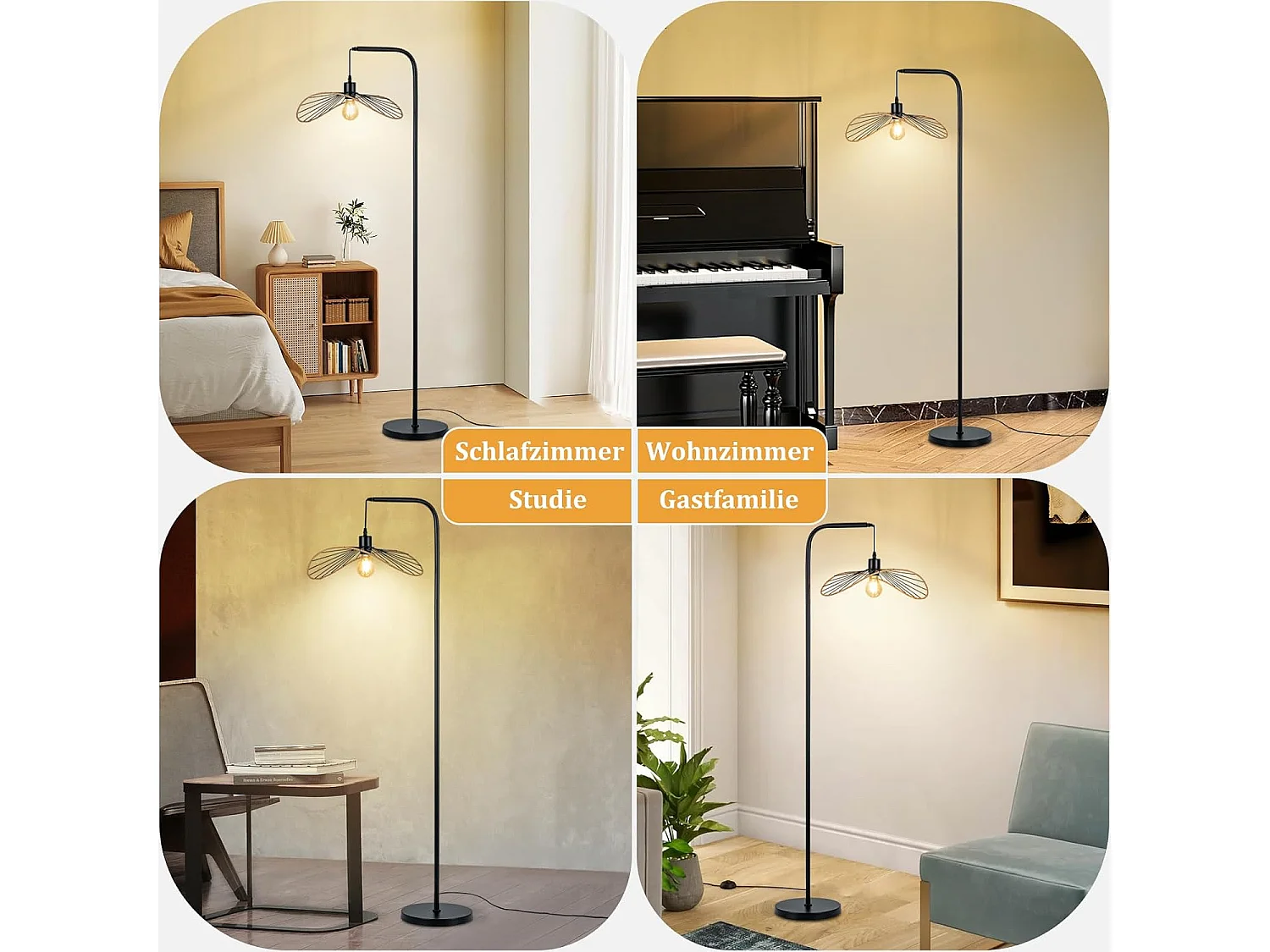 Nettlife Lampadaire Arc Vintage Noir - Lampe sur Pied Métal E27 Industriel Interrupteur à Pied, pour Salon Bureau (Sans Ampoule)