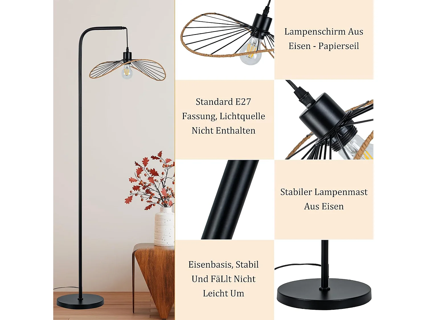 Nettlife Lampadaire Arc Vintage Noir - Lampe sur Pied Métal E27 Industriel Interrupteur à Pied, pour Salon Bureau (Sans Ampoule)