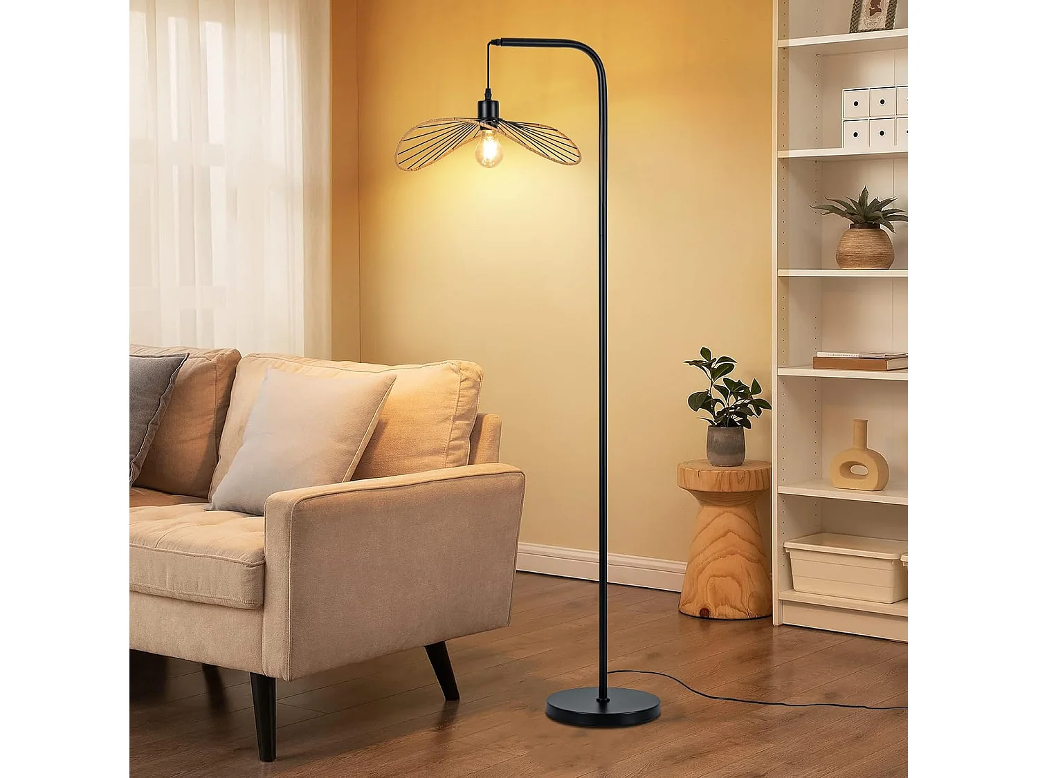 Nettlife Lampadaire Arc Vintage Noir - Lampe sur Pied Métal E27 Industriel Interrupteur à Pied, pour Salon Bureau (Sans Ampoule)