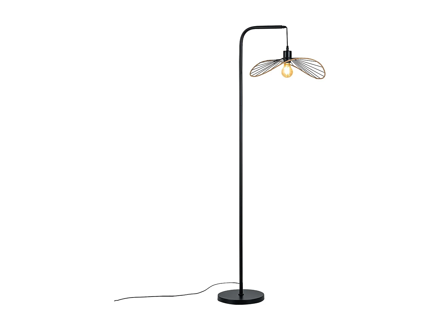 Nettlife Lampadaire Arc Vintage Noir - Lampe sur Pied Métal E27 Industriel Interrupteur à Pied, pour Salon Bureau (Sans Ampoule)