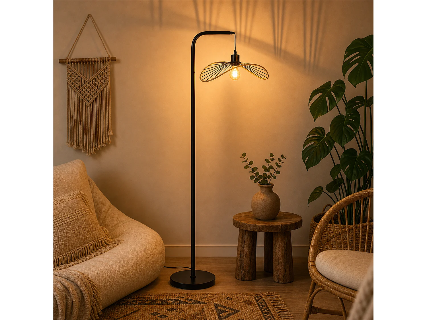 Nettlife Lampada da terra ad arco vintage nera, stile industriale in metallo, attacco E27, interruttore a pedale, per soggiorno o ufficio (lampadina non inclusa)