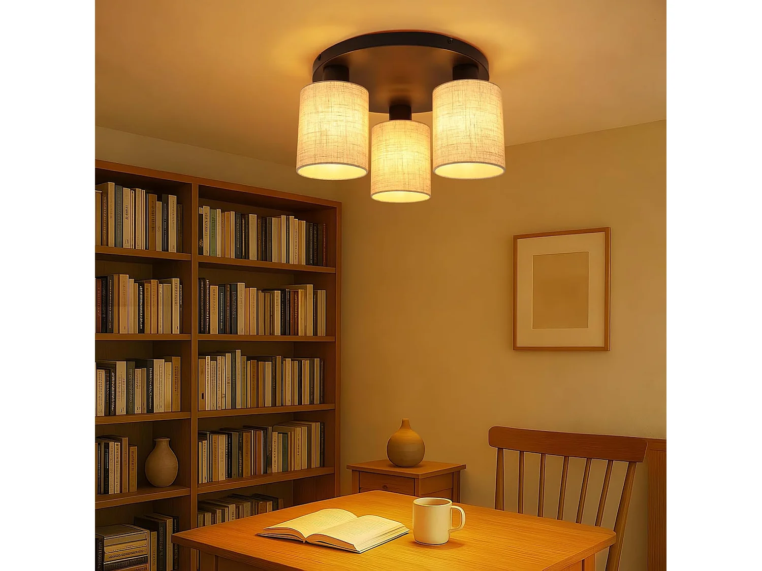 Lampada da soffitto vintage Nettlife a 3 luci, lampada da soffitto E27 con paralume in tessuto nero, lampadario rotondo in stile (lampadine non incluse)