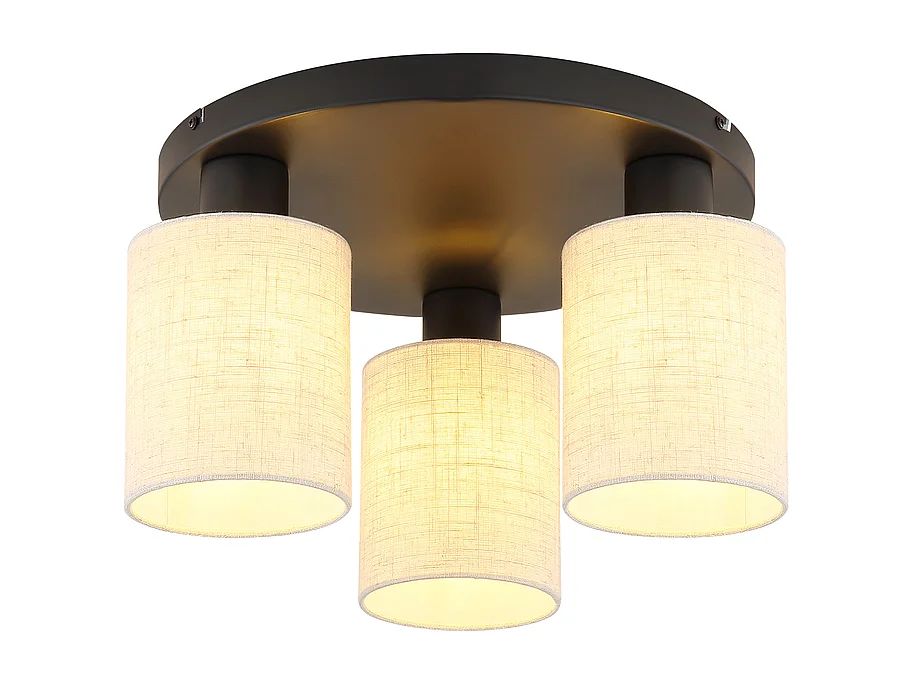 Lampada da soffitto vintage Nettlife a 3 luci, lampada da soffitto E27 con paralume in tessuto nero, lampadario rotondo in stile (lampadine non incluse)