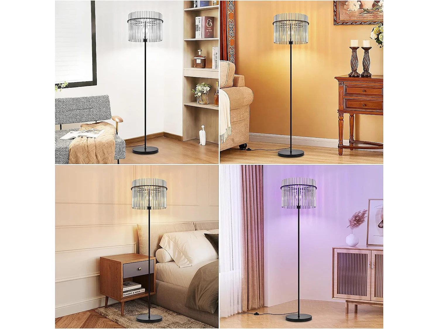 Czarna lampa podłogowa NETTLIFE z kloszem szklanym – lampa podłogowa E27 z włącznikiem nożnym, styl nowoczesny (żarówka nie jest dołączona)