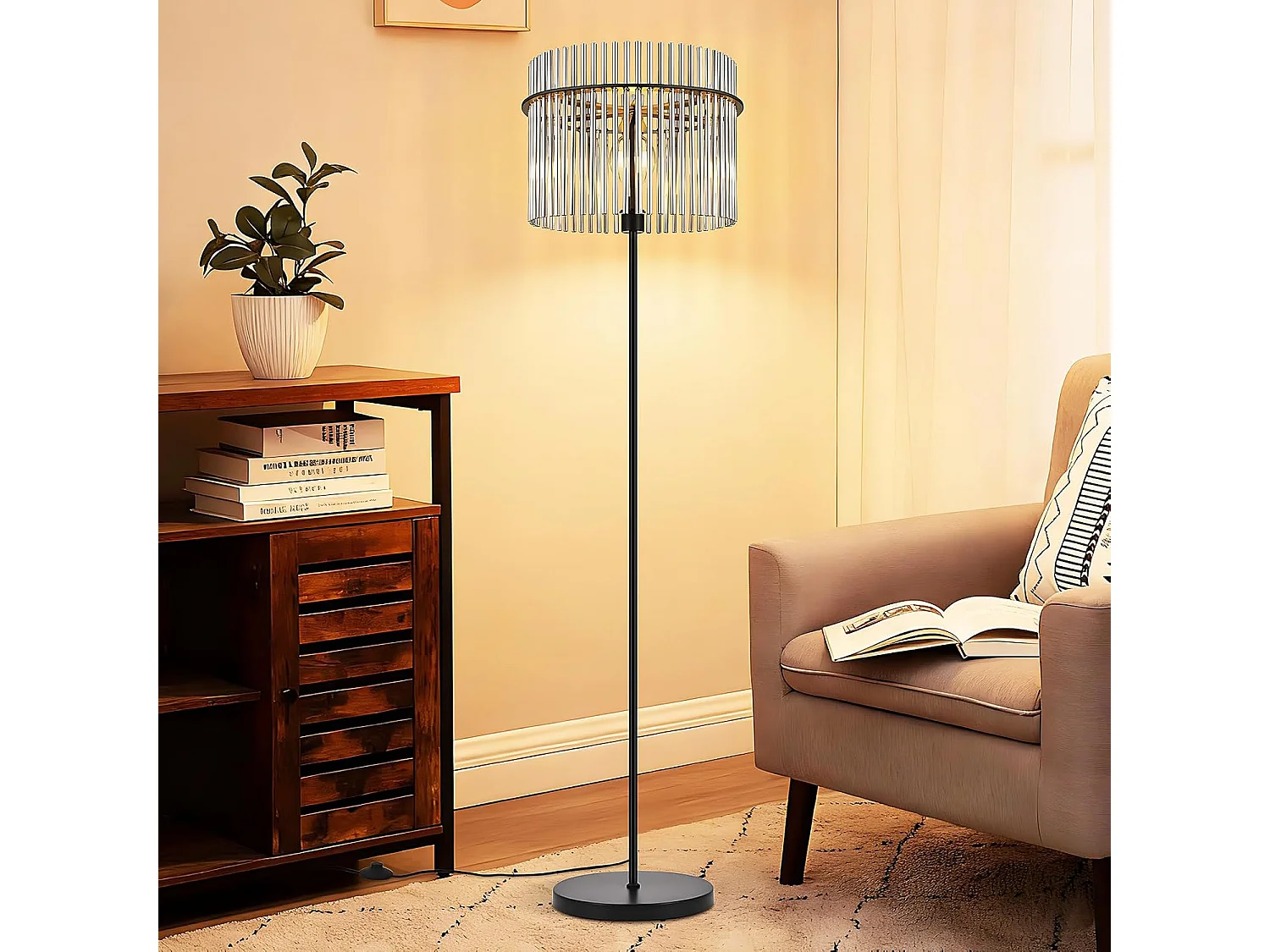 Czarna lampa podłogowa NETTLIFE z kloszem szklanym – lampa podłogowa E27 z włącznikiem nożnym, styl nowoczesny (żarówka nie jest dołączona)