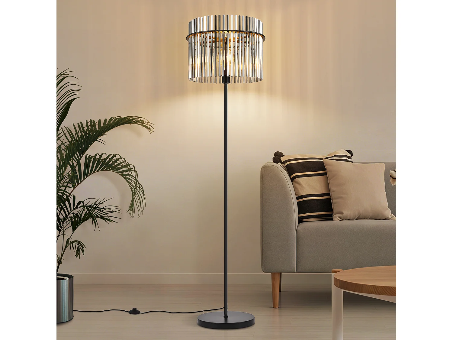 NETTLIFE lampadaire noir avec abat-jour en verre – lampe sur pied E27 avec interrupteur au pied, style moderne (ampoule non incluse)