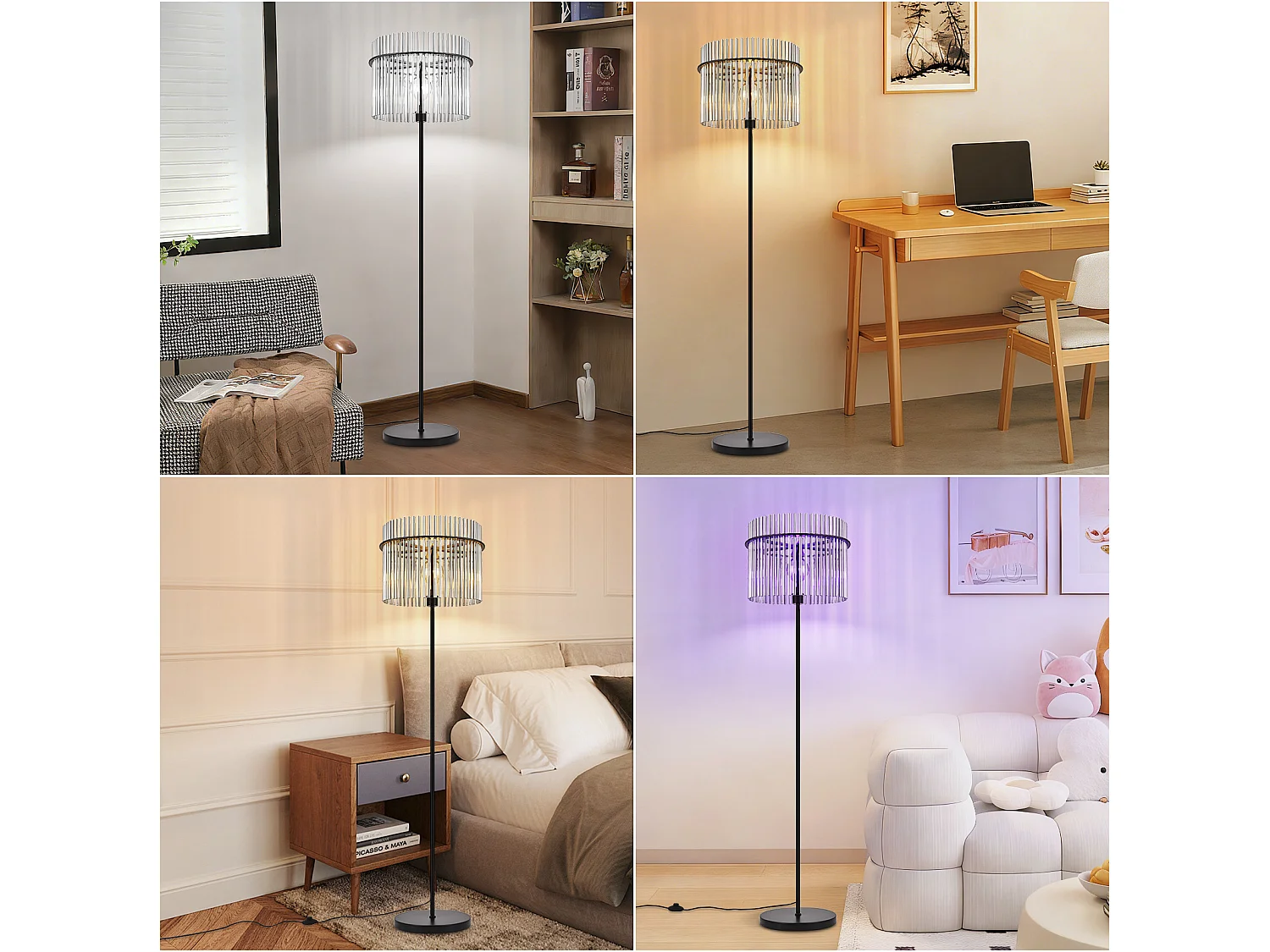 NETTLIFE lampadaire noir avec abat-jour en verre – lampe sur pied E27 avec interrupteur au pied, style moderne (ampoule non incluse)