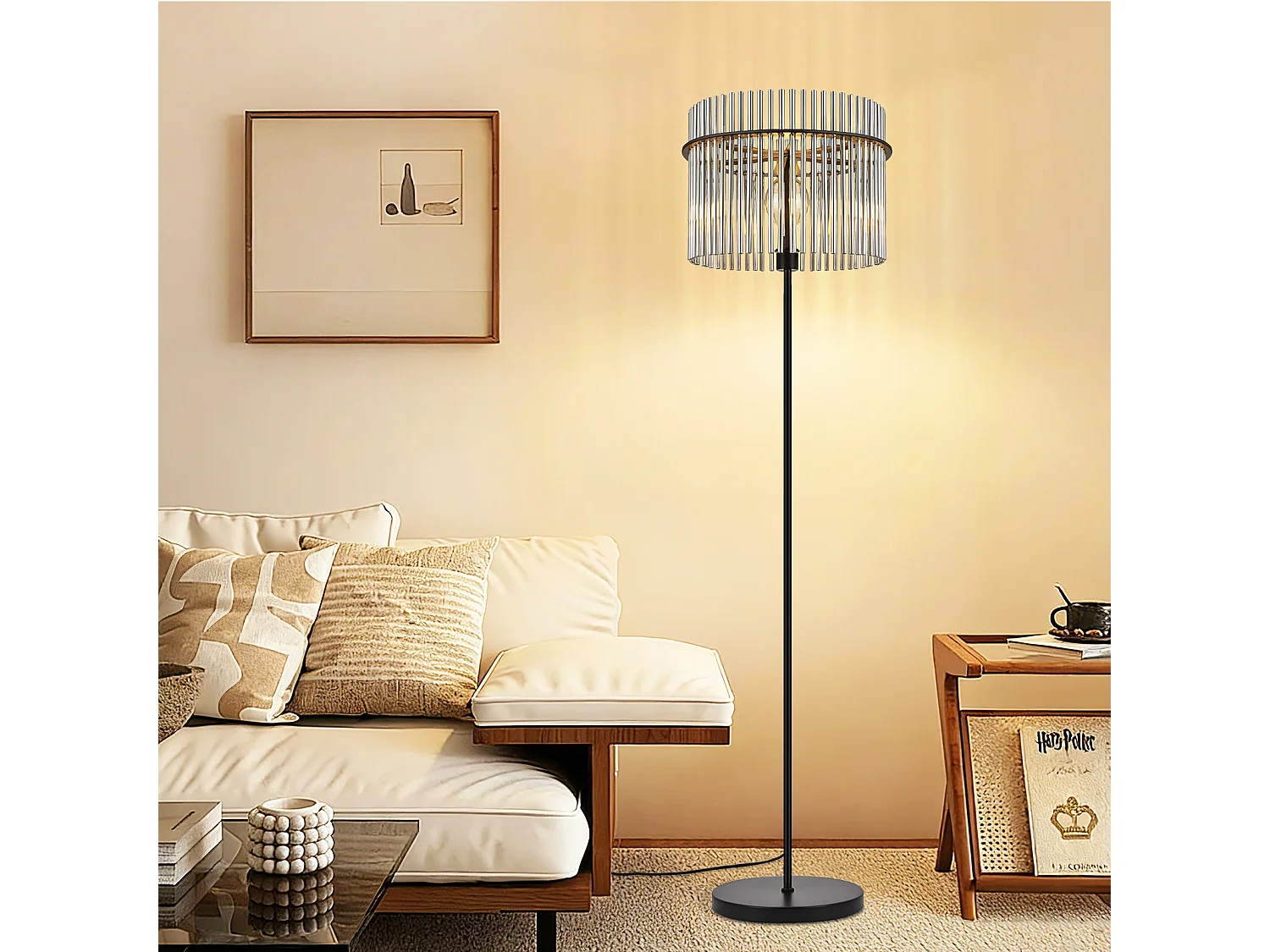 NETTLIFE lampadaire noir avec abat-jour en verre – lampe sur pied E27 avec interrupteur au pied, style moderne (ampoule non incluse)