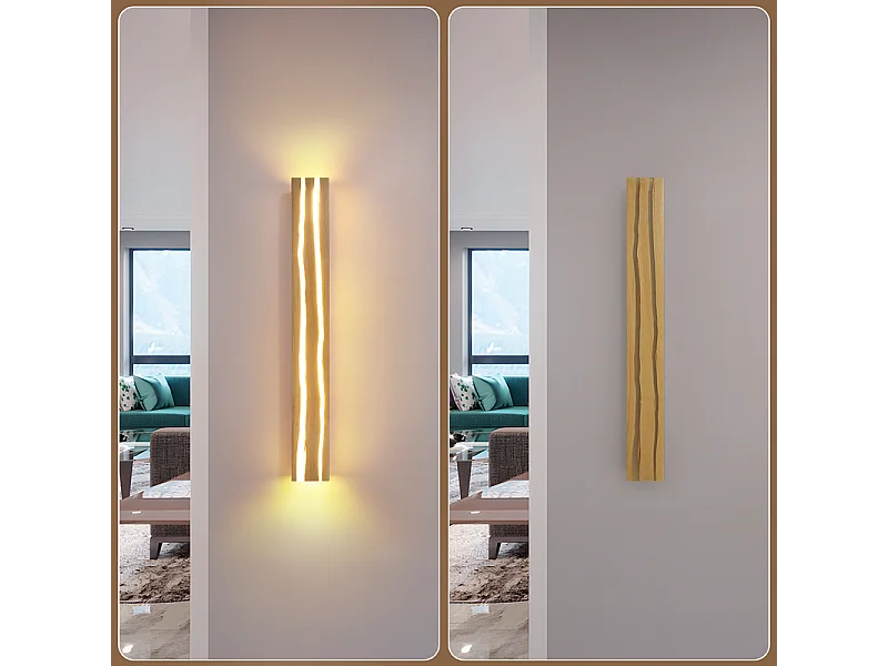 Nettlife 80 cm houten LED-wandlamp - 13W warm wit 3000K woonkamerlamp, modern langwerpig ontwerp, verlichting voor hal, trappenhuis en slaapkamer