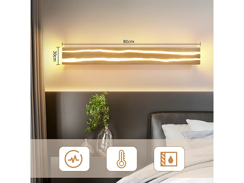 Nettlife 80 cm houten LED-wandlamp - 13W warm wit 3000K woonkamerlamp, modern langwerpig ontwerp, verlichting voor hal, trappenhuis en slaapkamer