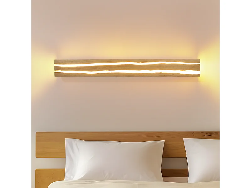Nettlife Applique Murale LED Bois Intérieur 80cm - Lampe Salon 13W Blanc Chaud 3000K, Design Moderne Long, Éclairage Couloir Escalier Chambre