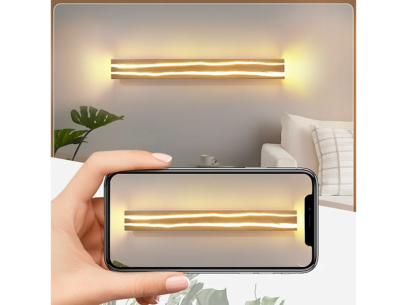 Nettlife Applique Murale LED Bois Intérieur 80cm - Lampe Salon 13W Blanc Chaud 3000K, Design Moderne Long, Éclairage Couloir Escalier Chambre