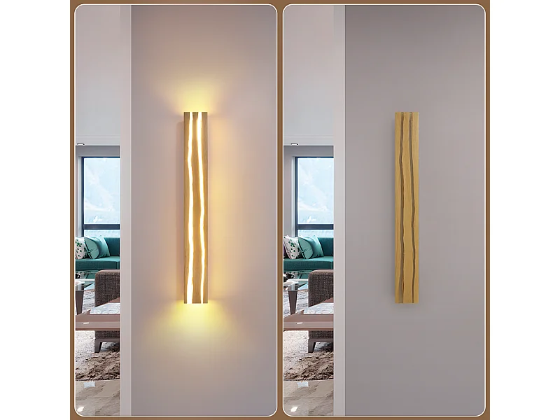 Nettlife Applique Murale LED Bois Intérieur 80cm - Lampe Salon 13W Blanc Chaud 3000K, Design Moderne Long, Éclairage Couloir Escalier Chambre