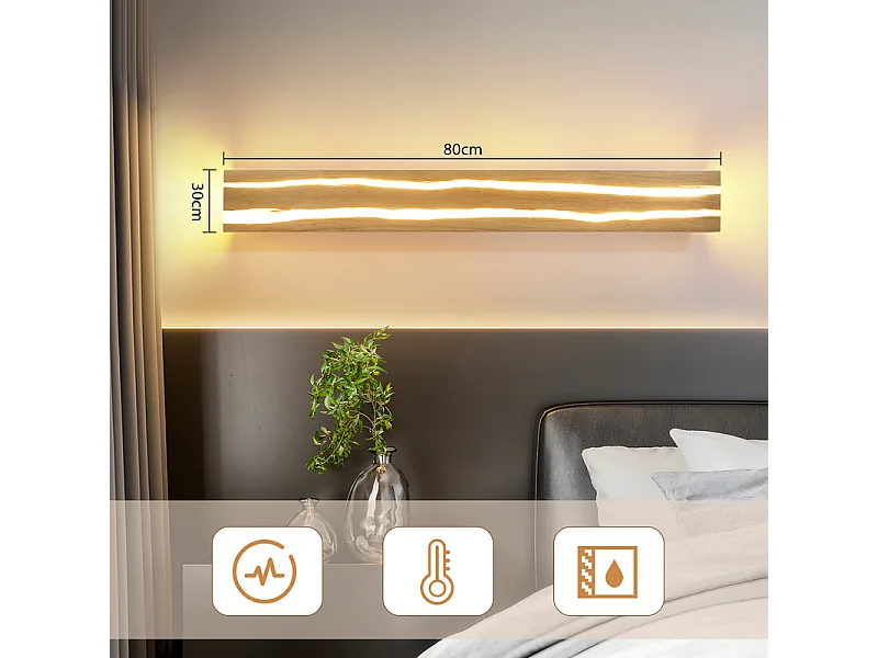 Nettlife Applique Murale LED Bois Intérieur 80cm - Lampe Salon 13W Blanc Chaud 3000K, Design Moderne Long, Éclairage Couloir Escalier Chambre