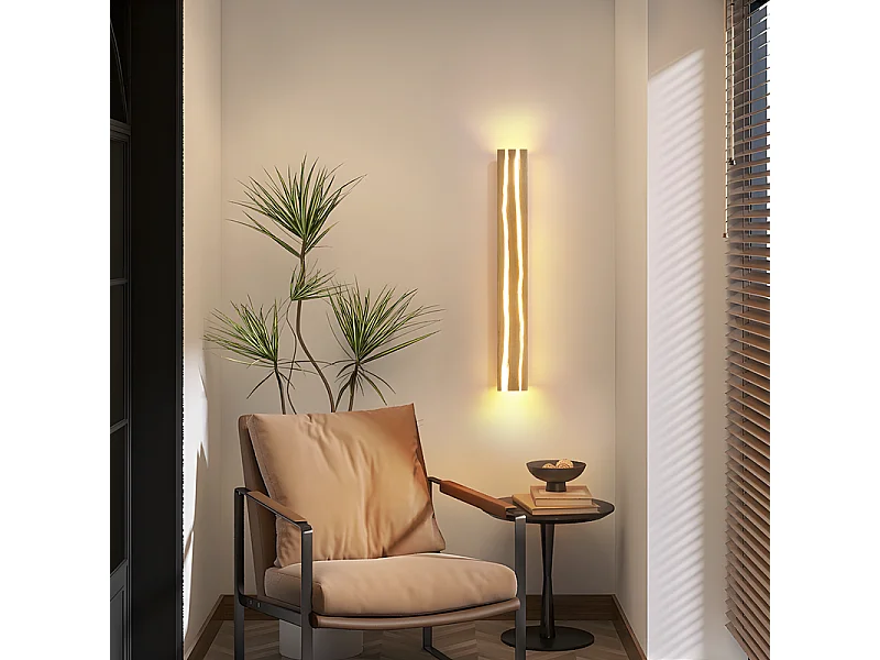 Nettlife Applique Murale LED Bois Intérieur 80cm - Lampe Salon 13W Blanc Chaud 3000K, Design Moderne Long, Éclairage Couloir Escalier Chambre