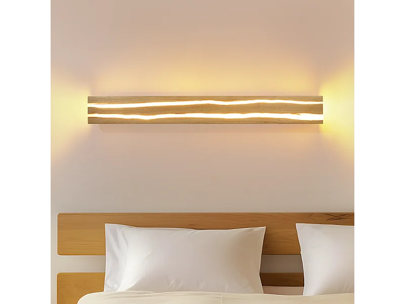 Nettlife 80 cm houten LED-wandlamp - 13W warm wit 3000K woonkamerlamp, modern langwerpig ontwerp, verlichting voor hal, trappenhuis en slaapkamer