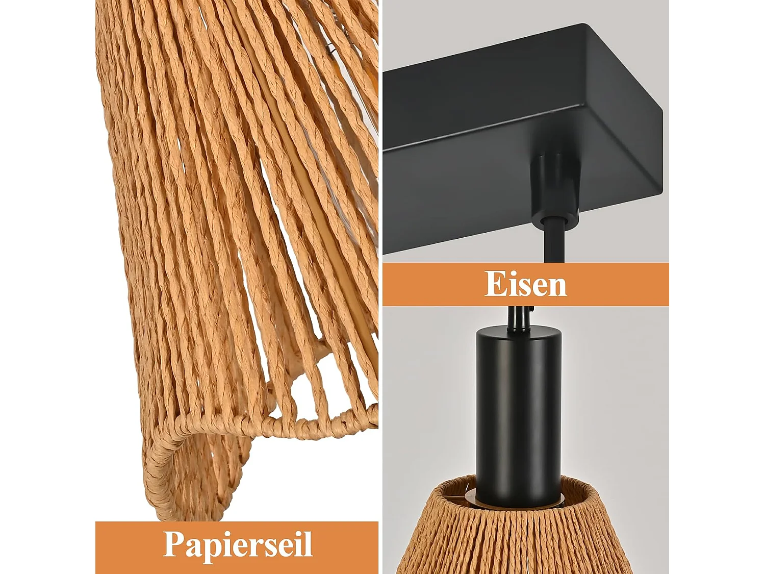 Nettlife Boho-Rattan-Pendelleuchte mit 3 Leuchten - Vintage-Kronleuchter aus geflochtenem Hanfseil E27 - Küchen-/Esszimmerbeleuchtung (Leuchtmittel nicht enthalten)