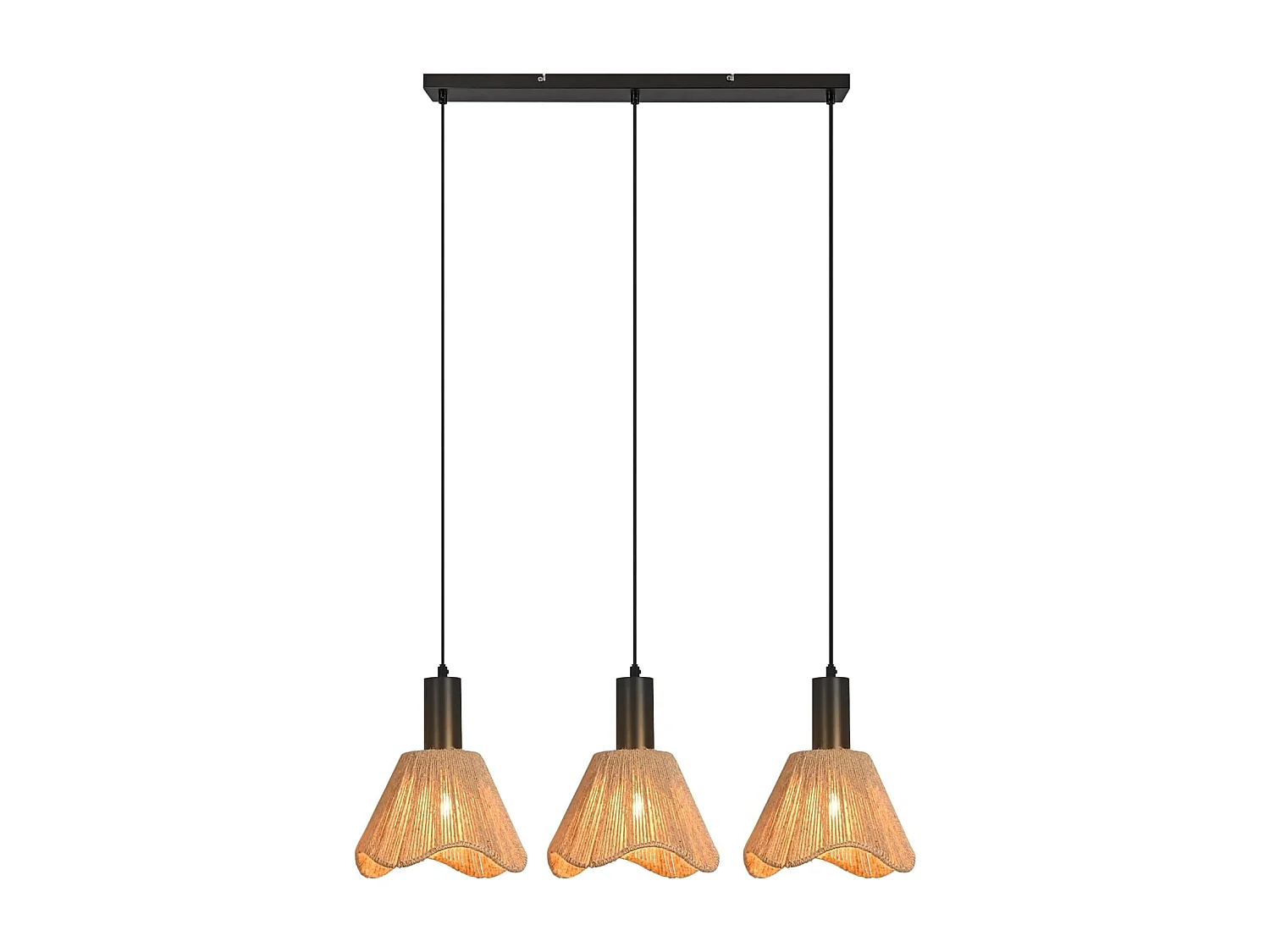 Nettlife Boho-Rattan-Pendelleuchte mit 3 Leuchten - Vintage-Kronleuchter aus geflochtenem Hanfseil E27 - Küchen-/Esszimmerbeleuchtung (Leuchtmittel nicht enthalten)