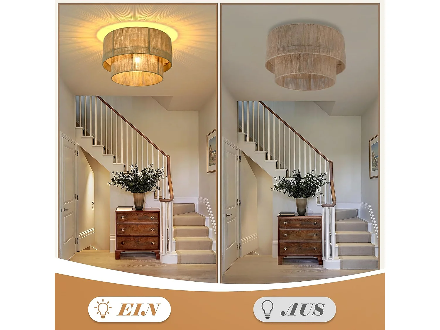 Nettlife Plafonnier Boho en Jute Naturelle Ø40 cm, Style Vintage Rustique, Douille E27, pour Salon, Chambre, Cuisine, Couloir – Sans Ampoule