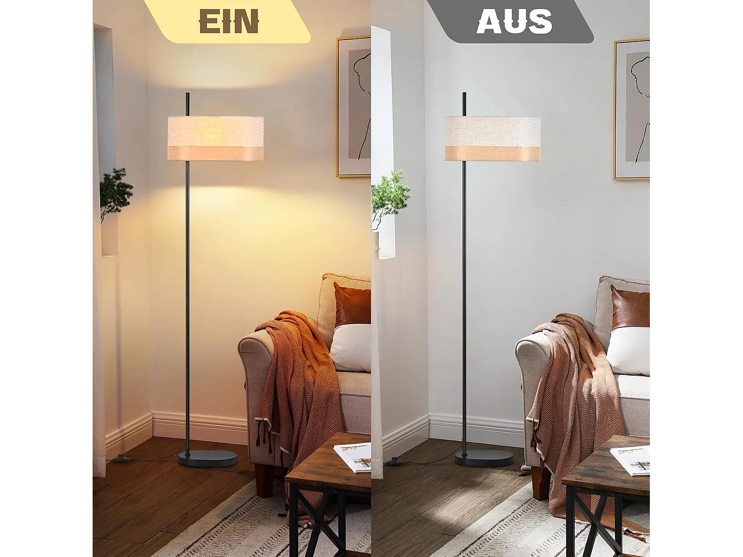 Nettlife Lampadaire Vintage Salon - Lampe sur Pied Tissu Blanc E27 Interrupteur à Pied, Rustique Rétro pour Chambre (Sans Ampoule)