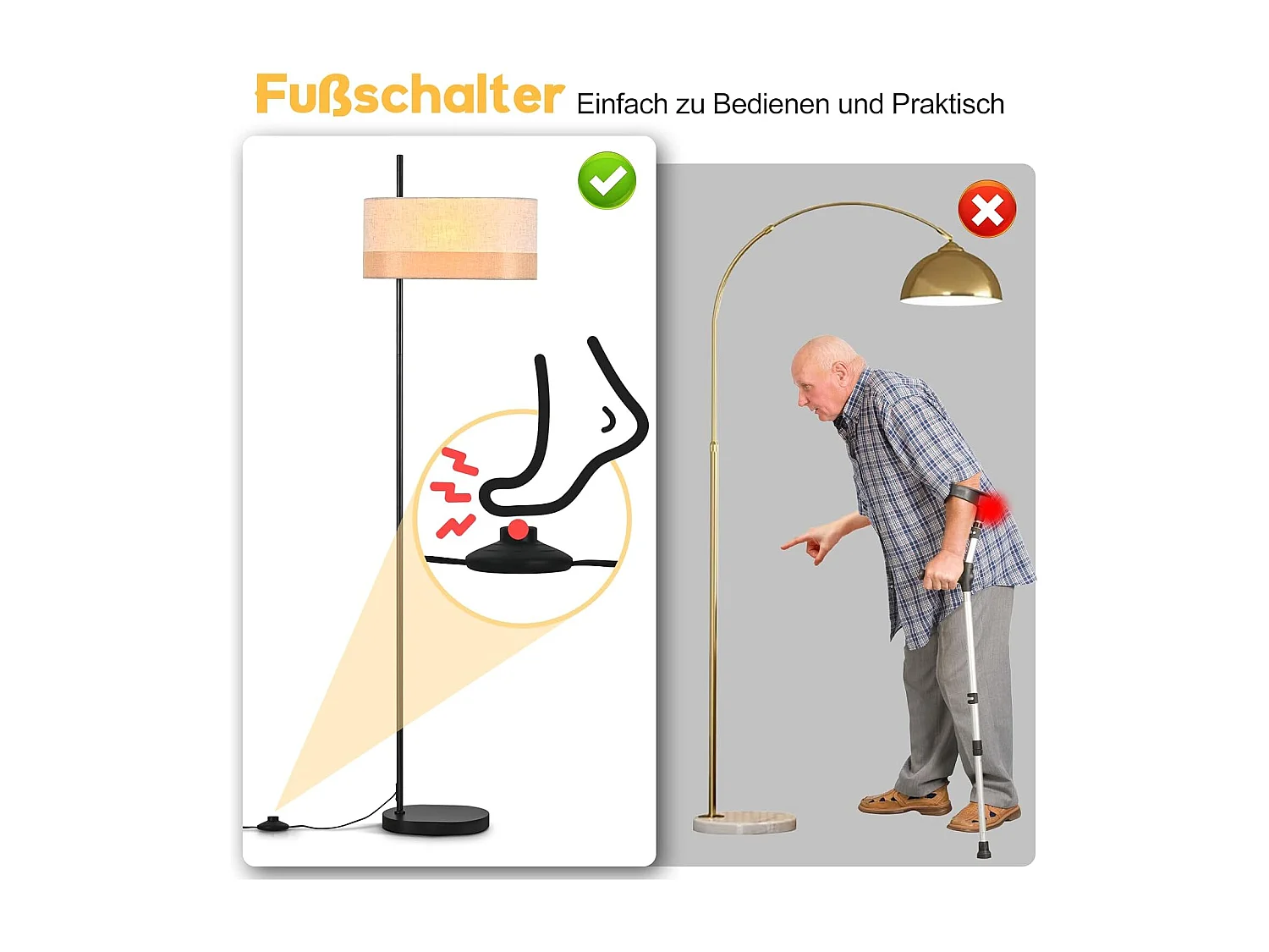 Nettlife Lampadaire Vintage Salon - Lampe sur Pied Tissu Blanc E27 Interrupteur à Pied, Rustique Rétro pour Chambre (Sans Ampoule)