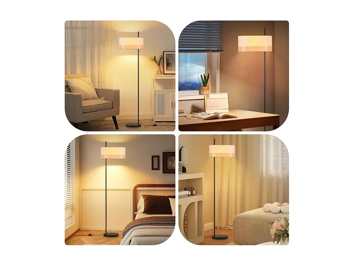 Nettlife Lampadaire Vintage Salon - Lampe sur Pied Tissu Blanc E27 Interrupteur à Pied, Rustique Rétro pour Chambre (Sans Ampoule)