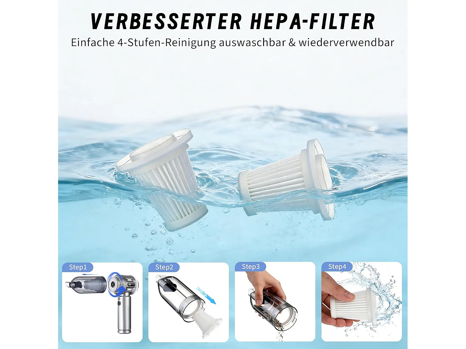 Nettlife Aspirateur à Main Sans Fil 17000Pa - Mini Aspirateur Voiture Puissant 4 en 1 - Moteur Brushless 3 Vitesses - Maison & Animaux, Argent