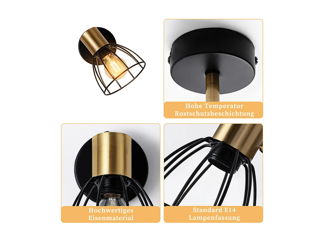Nettlife Binnenwandlamp, Vintage Stijl - Zwart, Wandspot met één lamp, Hallamp, 350° draaibaar, E14, (Lamp niet inbegrepen)