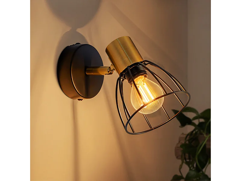 Nettlife Binnenwandlamp, Vintage Stijl - Zwart, Wandspot met één lamp, Hallamp, 350° draaibaar, E14, (Lamp niet inbegrepen)