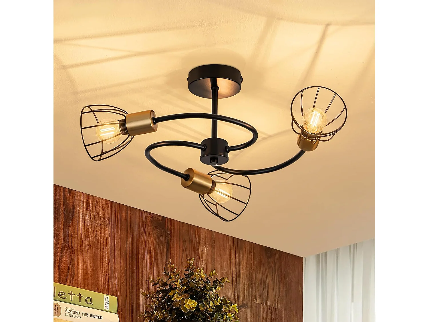 NETTLIFE plafonnier noir vintage en métal, 3 lumières E14, style industriel, pour salon, cuisine, couloir, chambre et salle à manger