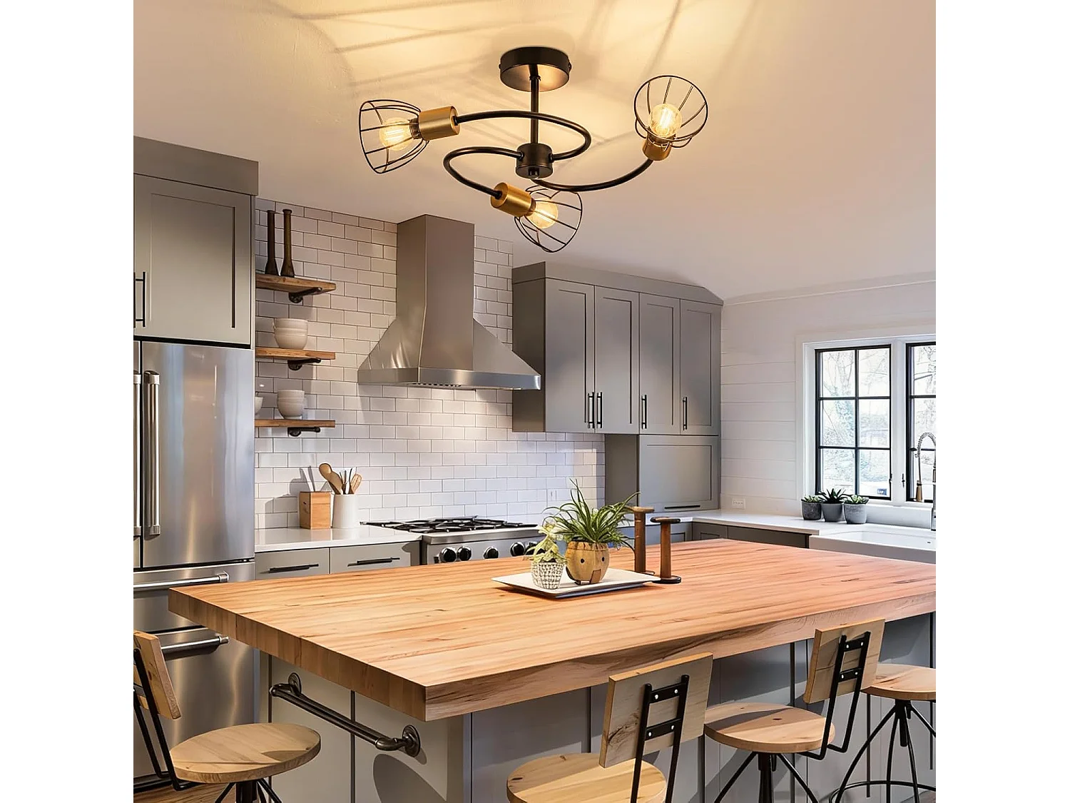 NETTLIFE plafonnier noir vintage en métal, 3 lumières E14, style industriel, pour salon, cuisine, couloir, chambre et salle à manger