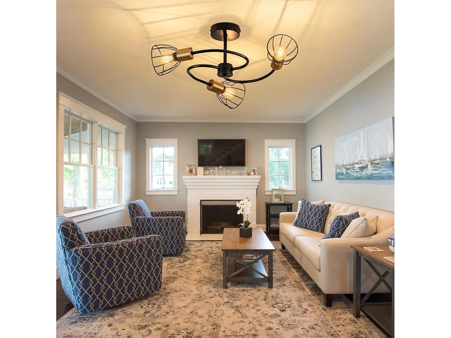 NETTLIFE plafonnier noir vintage en métal, 3 lumières E14, style industriel, pour salon, cuisine, couloir, chambre et salle à manger