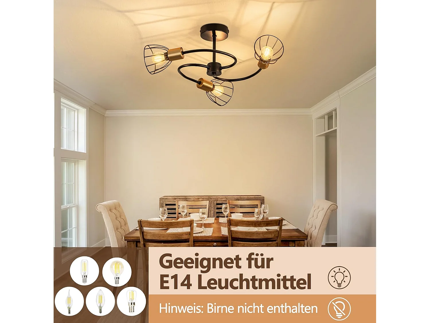 NETTLIFE plafonnier noir vintage en métal, 3 lumières E14, style industriel, pour salon, cuisine, couloir, chambre et salle à manger