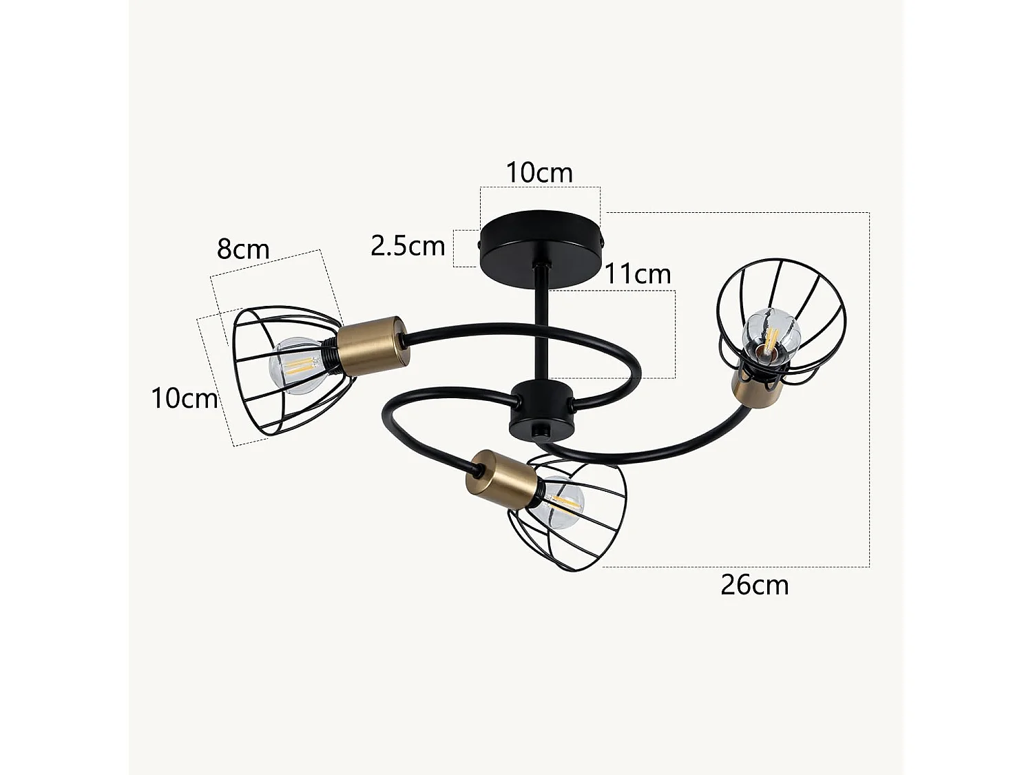 NETTLIFE plafonnier noir vintage en métal, 3 lumières E14, style industriel, pour salon, cuisine, couloir, chambre et salle à manger