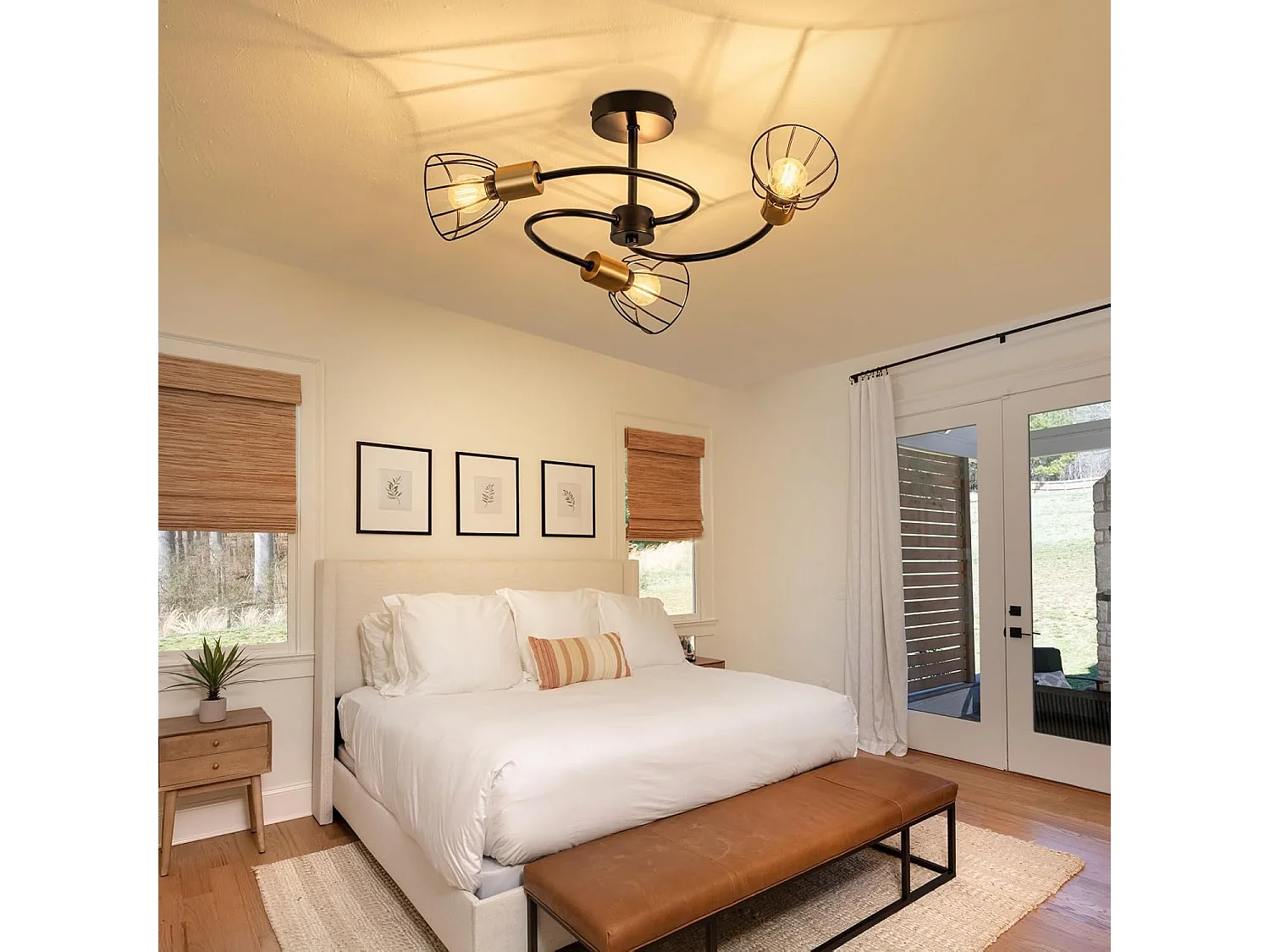 NETTLIFE plafonnier noir vintage en métal, 3 lumières E14, style industriel, pour salon, cuisine, couloir, chambre et salle à manger