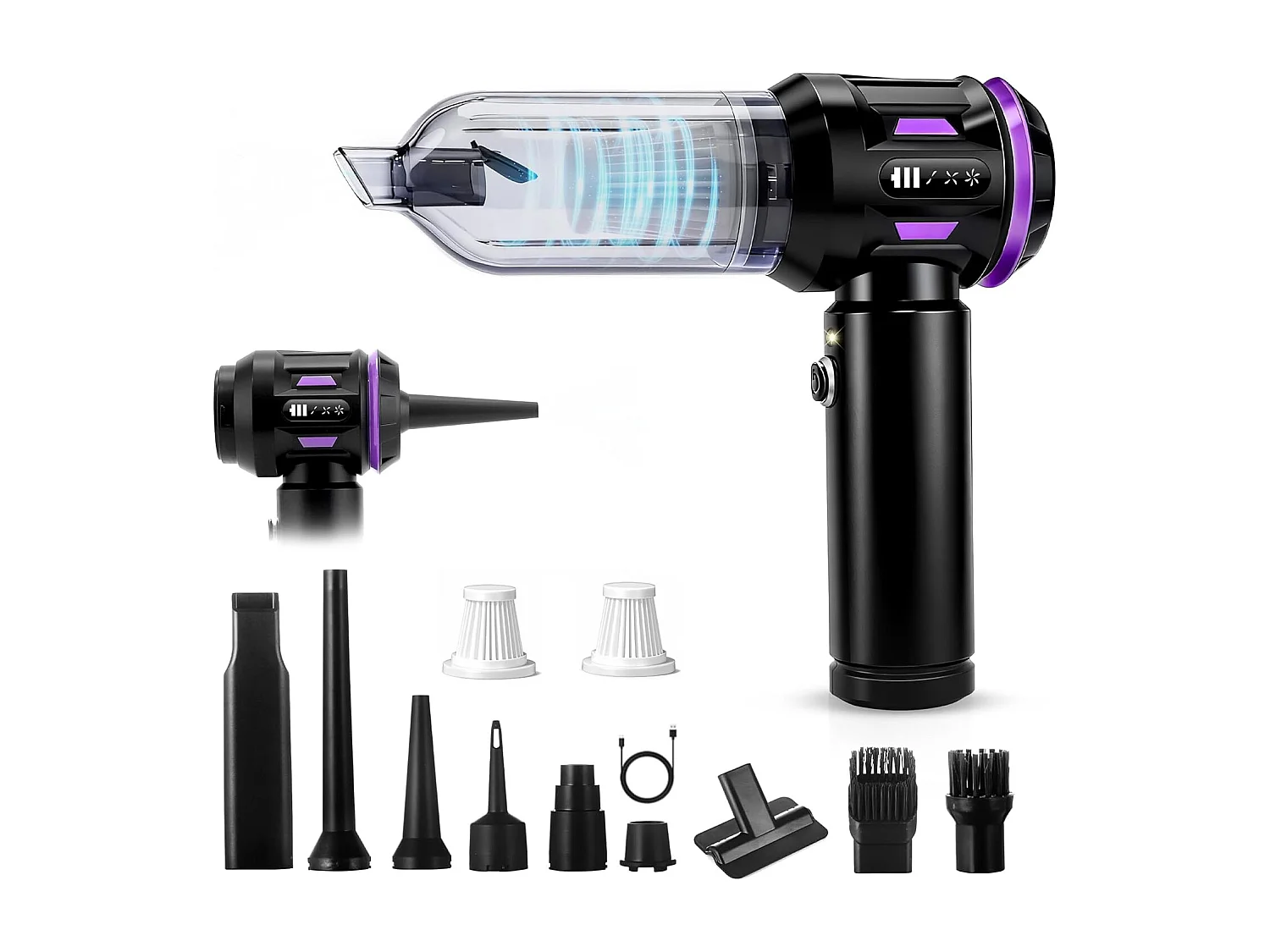 Nettlife Aspirateur à Main Sans Fil 17000Pa - Mini Aspirateur Voiture Puissant 4 en 1 - Moteur Brushless 3 Vitesses - Auto, Maison & Poils Animaux