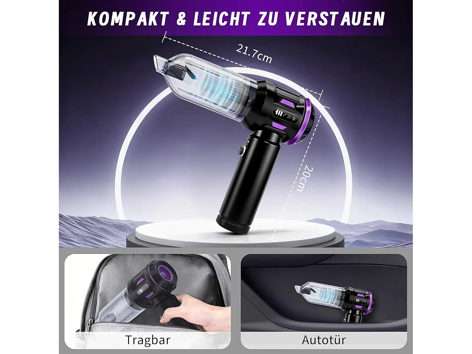 Nettlife Aspirateur à Main Sans Fil 17000Pa - Mini Aspirateur Voiture Puissant 4 en 1 - Moteur Brushless 3 Vitesses - Auto, Maison & Poils Animaux