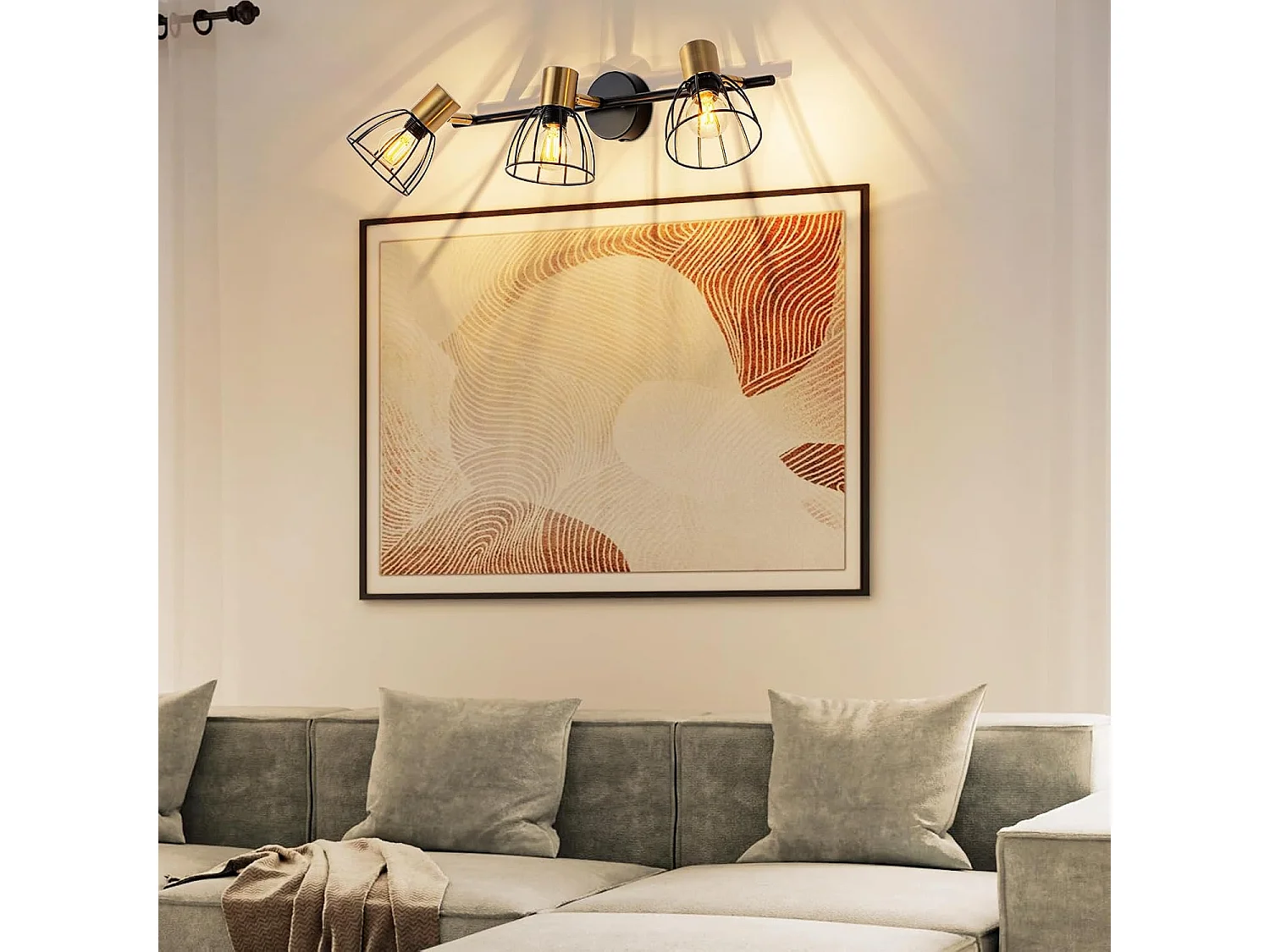 NETTLIFE vintage zwarte metalen wandlamp, 3xE14, 350° verstelbare spots, retrostijl, voor woonkamer, hal, slaapkamer (lampen niet inbegrepen)