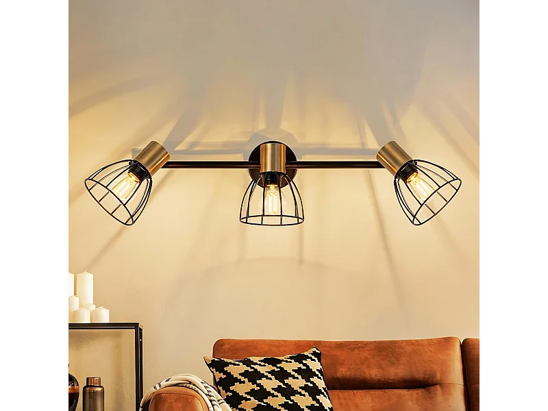 NETTLIFE vintage zwarte metalen wandlamp, 3xE14, 350° verstelbare spots, retrostijl, voor woonkamer, hal, slaapkamer (lampen niet inbegrepen)