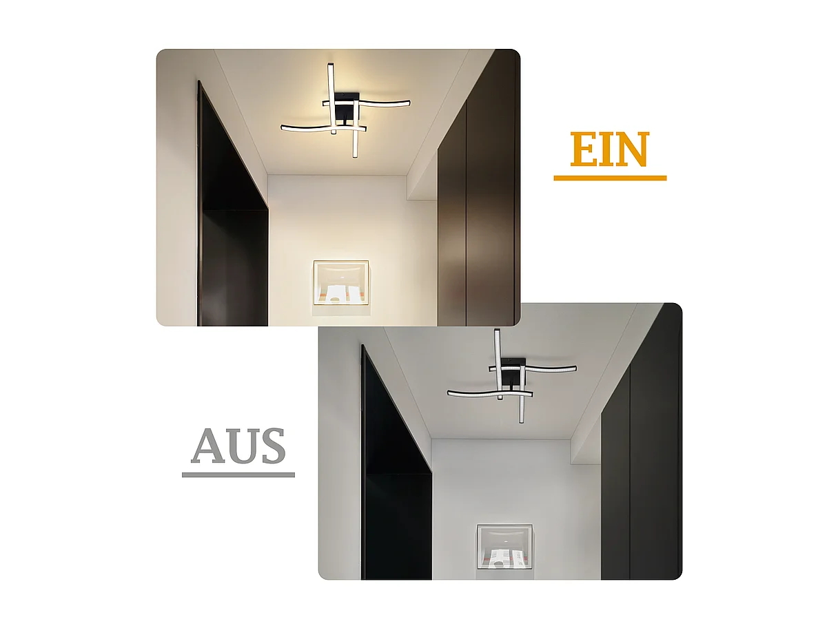 Nettlife Plafonnier LED Design Vague Noir - 24W 3000K Blanc Chaud - Lampe Moderne pour Salon Chambre Cuisine Bureau