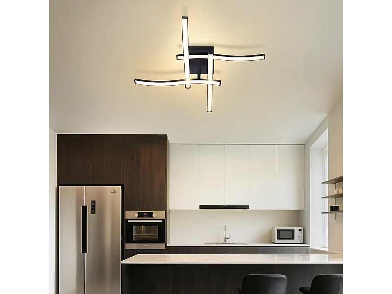 Nettlife Plafonnier LED Design Vague Noir - 24W 3000K Blanc Chaud - Lampe Moderne pour Salon Chambre Cuisine Bureau