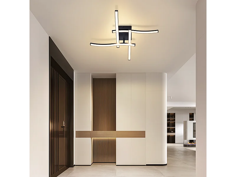 Nettlife Plafonnier LED Design Vague Noir - 24W 3000K Blanc Chaud - Lampe Moderne pour Salon Chambre Cuisine Bureau