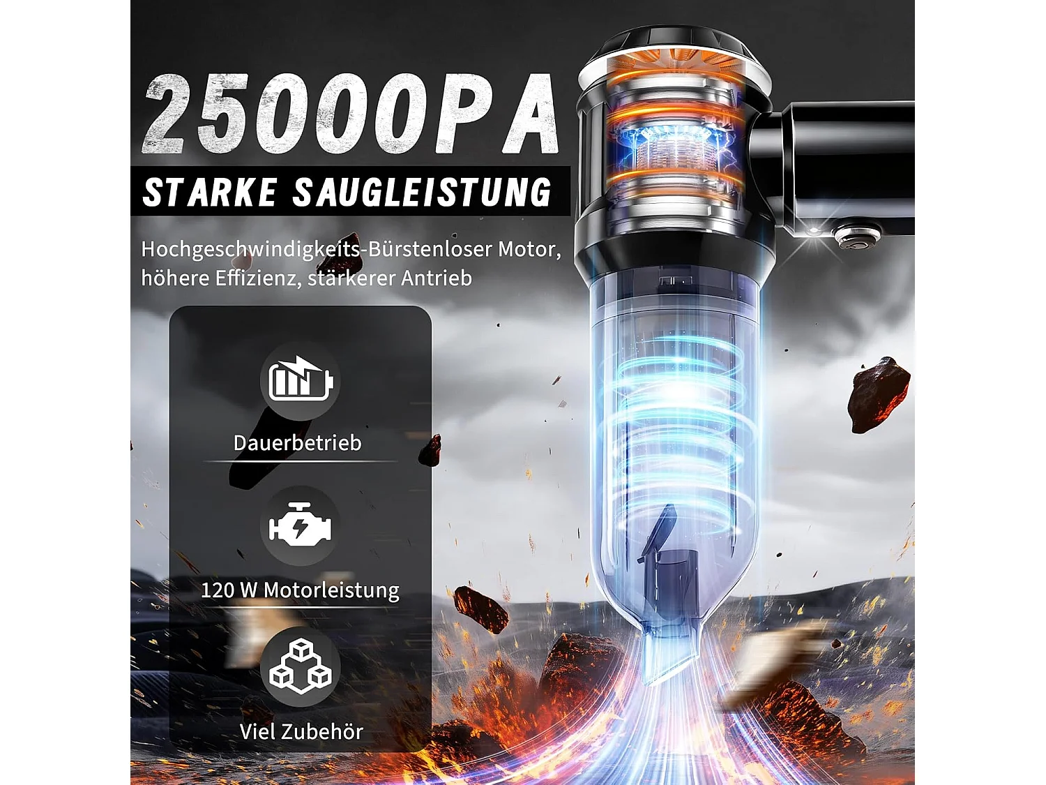 Nettlife Aspirateur à Main Sans Fil 17000Pa - Mini Aspirateur Voiture Puissant 4 en 1 - Moteur Brushless 3 Vitesses - Pour Maison & Poils Animaux