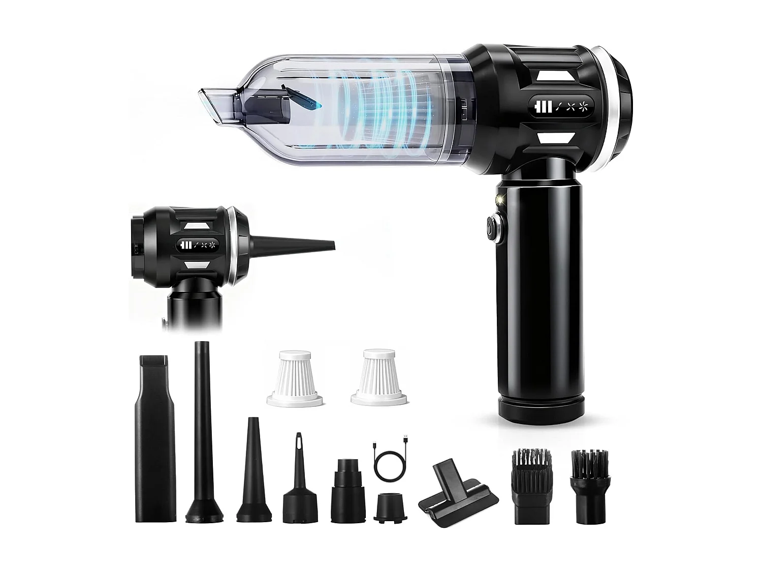 Nettlife Akku-Handstaubsauger 17000 Pa – Leistungsstarker 4-in-1 Mini-Autostaubsauger – 3 Geschwindigkeitsstufen, bürstenloser Motor – Für Haushalt & Tierhaare