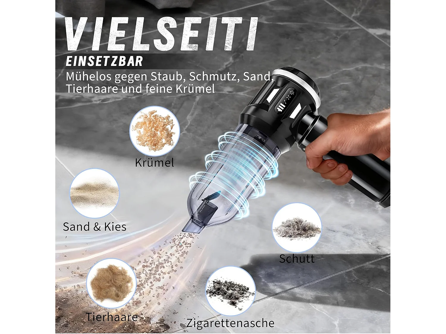 Nettlife Akku-Handstaubsauger 17000 Pa – Leistungsstarker 4-in-1 Mini-Autostaubsauger – 3 Geschwindigkeitsstufen, bürstenloser Motor – Für Haushalt & Tierhaare