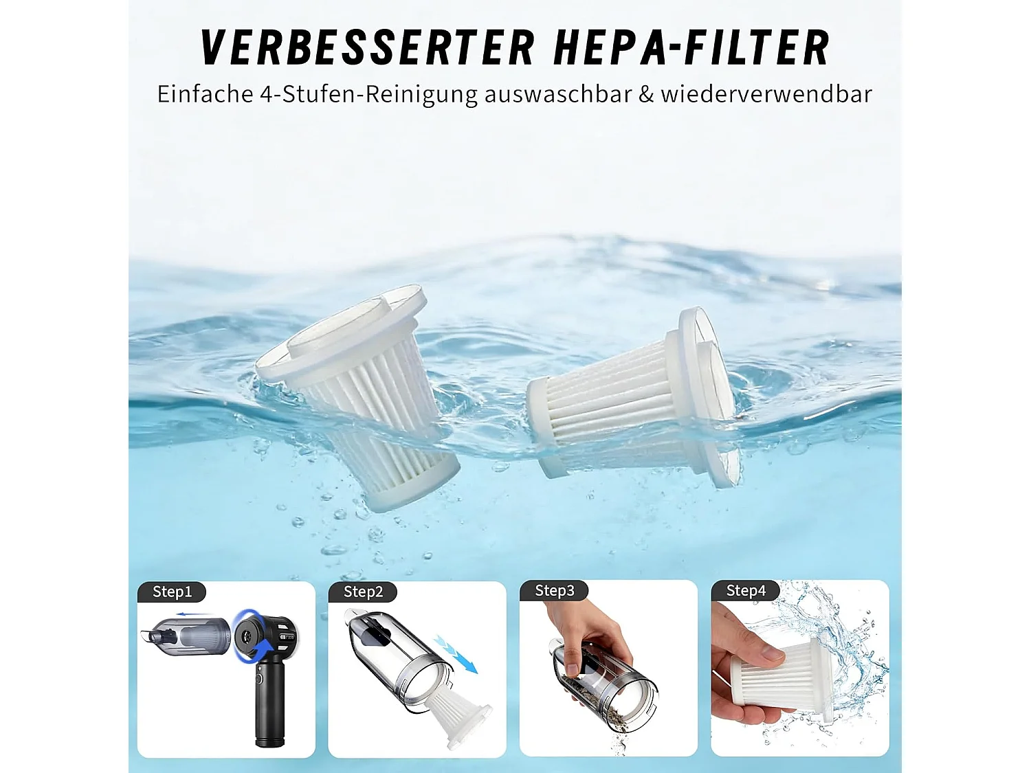 Nettlife Akku-Handstaubsauger 17000 Pa – Leistungsstarker 4-in-1 Mini-Autostaubsauger – 3 Geschwindigkeitsstufen, bürstenloser Motor – Für Haushalt & Tierhaare