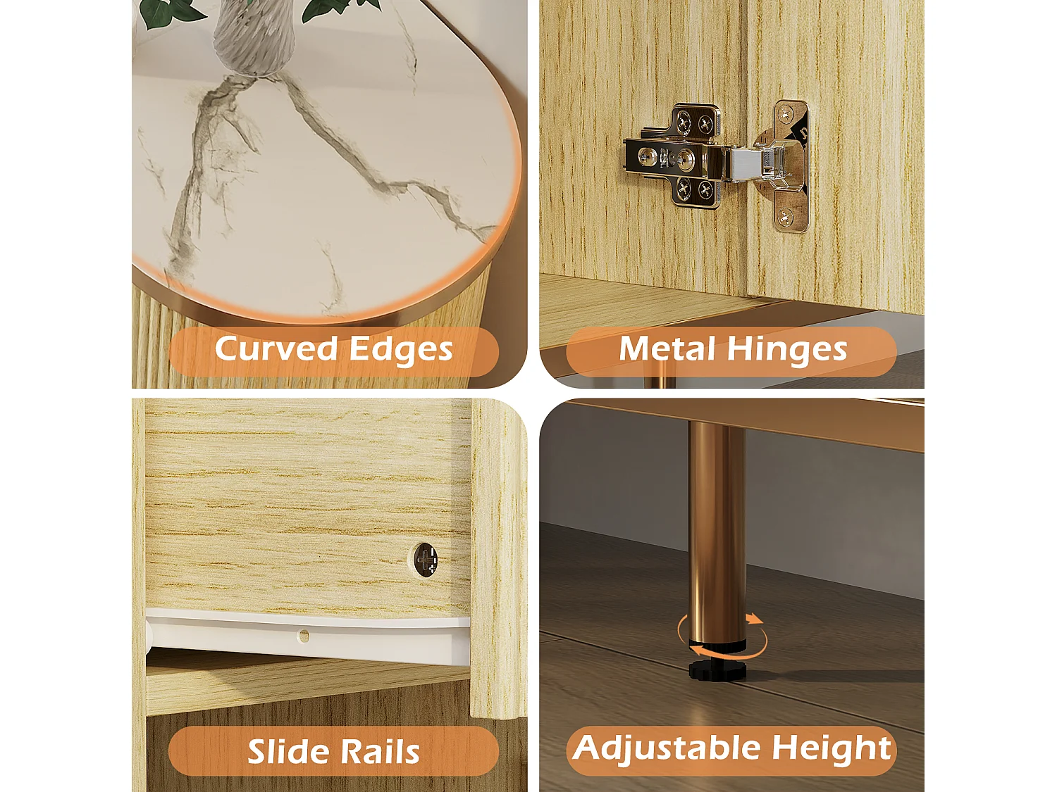 Buffet avec 3 Portes et Tiroir pour Salon, Rangement avec Plateau avec Aspect du Marbre, 140x38.9x80, Naturel