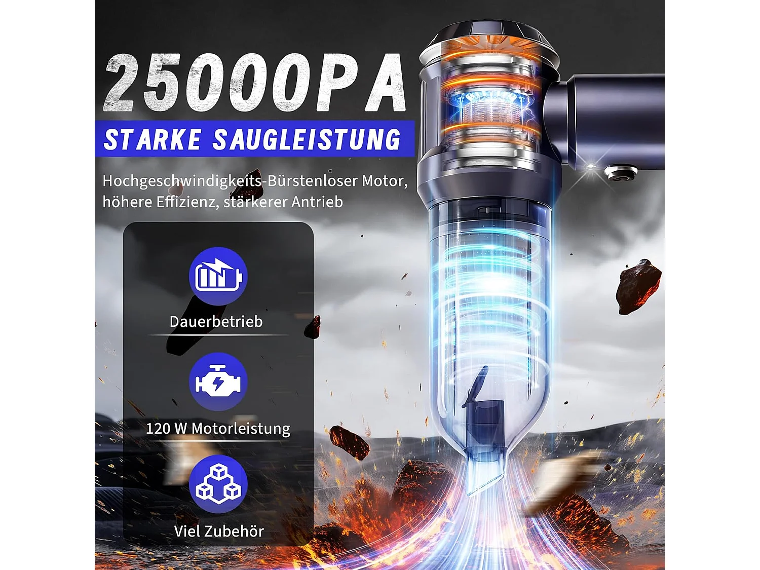 Nettlife Aspirateur à Main Sans Fil 17000Pa - Mini Aspirateur Voiture Puissant 4 en 1 - Moteur Brushless 3 Vitesses - Maison & Animaux, Gris